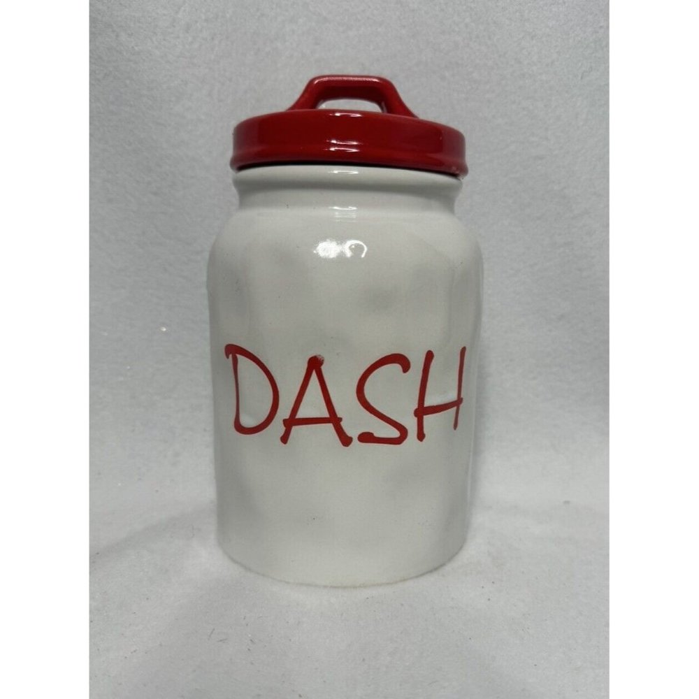 “Dash” White Ceramic Red Lid Canister Unbranded